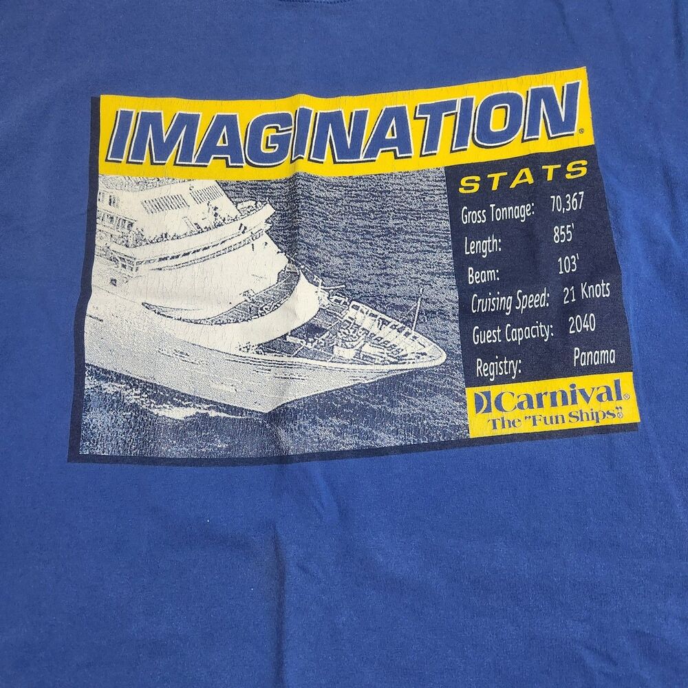 90s Carnival Cruise Imagination T Shirt L Blue Gear Big Cotton Made In USA Vtg